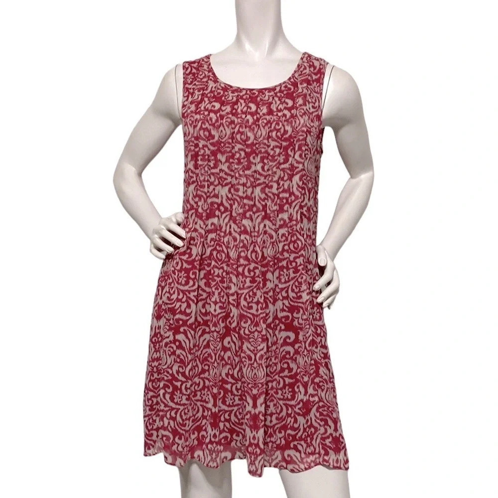 Max & Cleo Joey Cranberry Floral Print Pleated Shift Mini Dress Size S